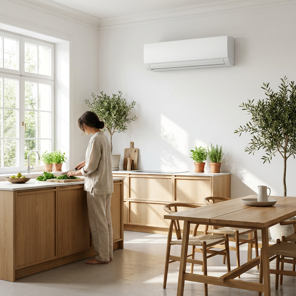 Climatiseur réversible mural dans une cuisine